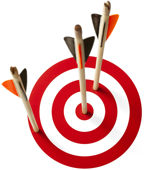 Three arrows hit the target on white background